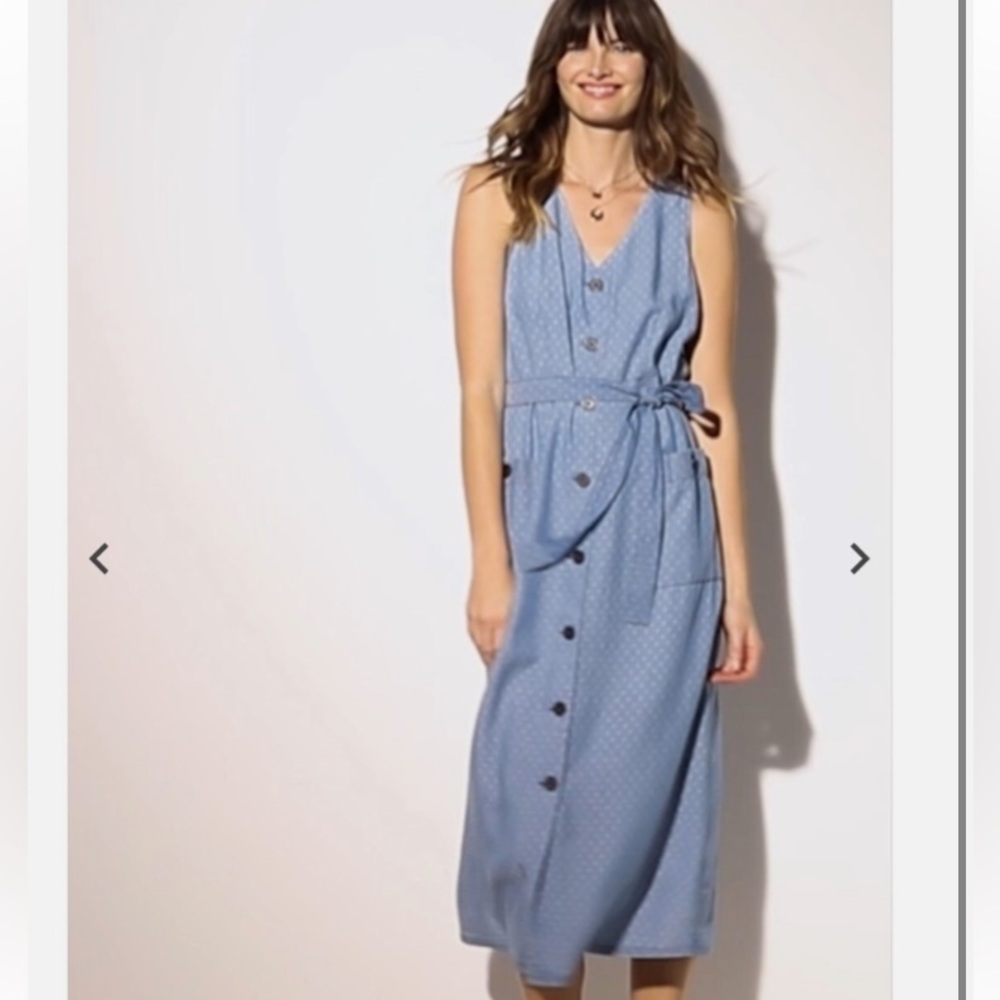 J. Jill Sleeveless Button Front Dress In Blue Dunes Wash Size Small